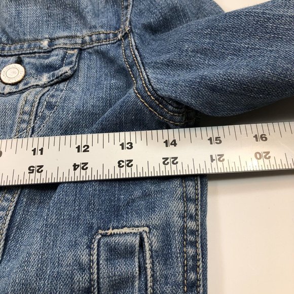 American Eagle Womens XS Jean Denim Jacket Short Length Distressed Button Front - Picture 10 of 11